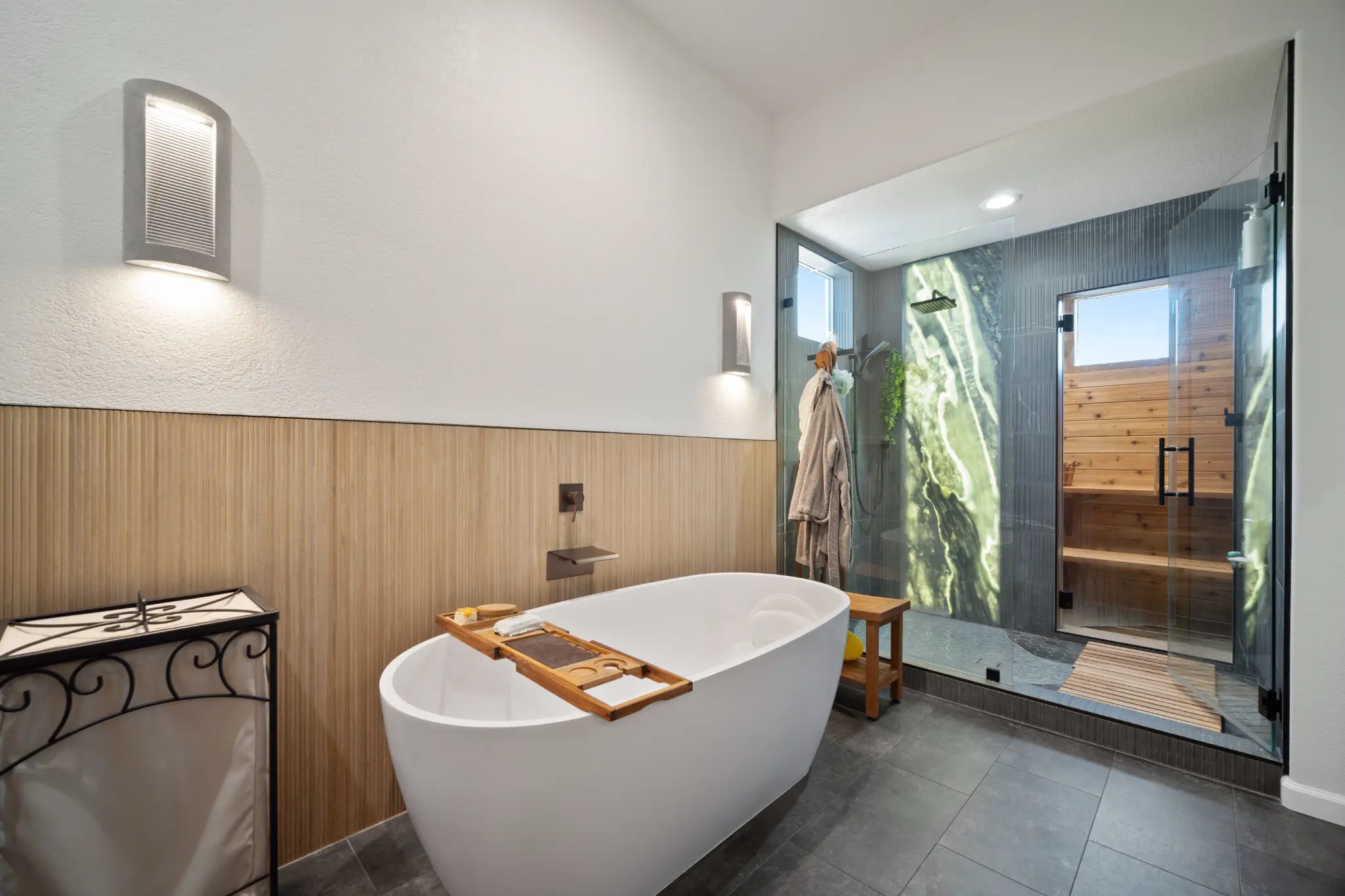 Guest bedroom with modern finishes at Seven Pines Court home in Virginia Foothills Reno Nevada 89521