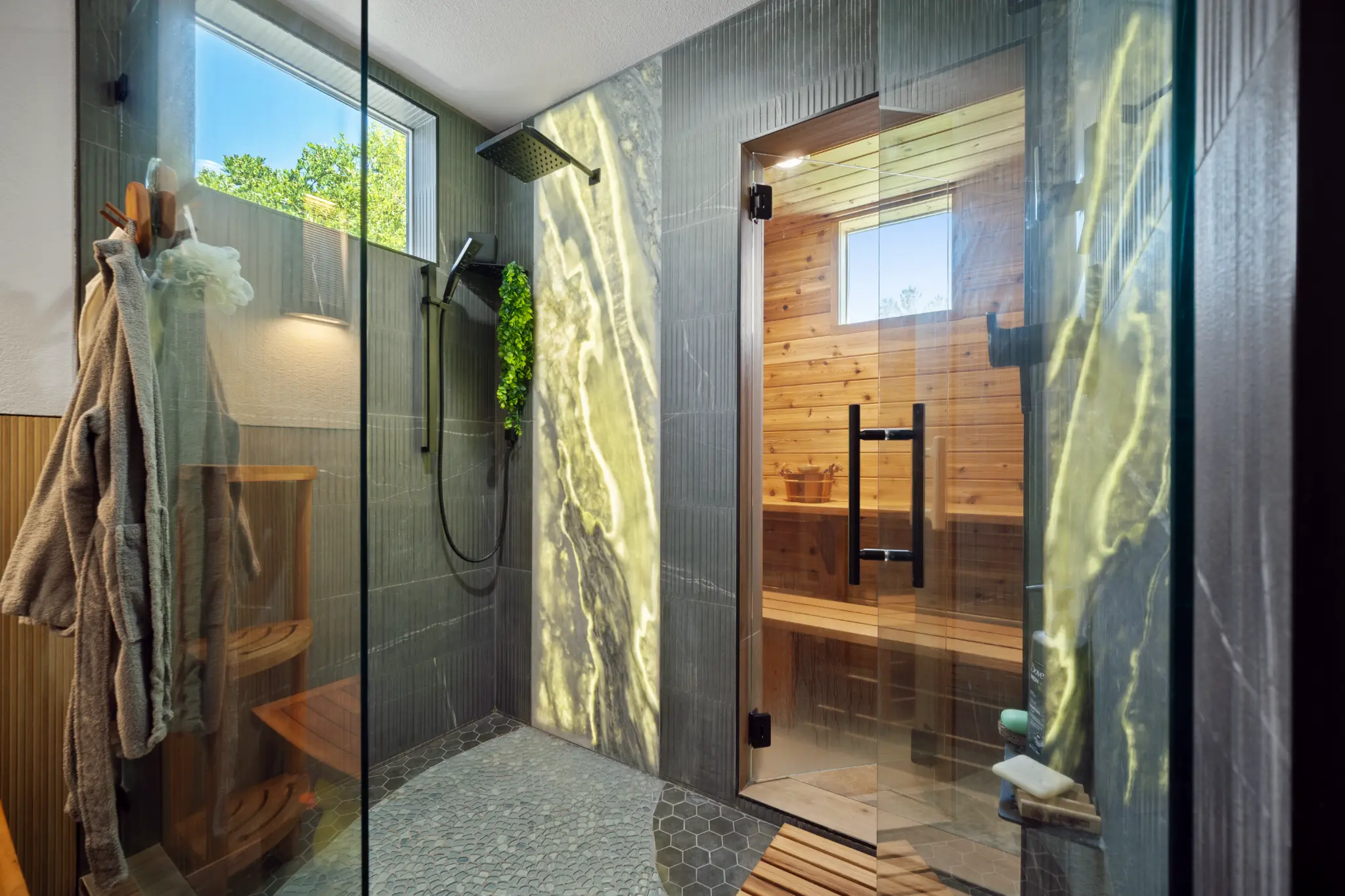 Bedroom with ceiling fan and natural light at Seven Pines Court mountain home remodel in South Reno NV